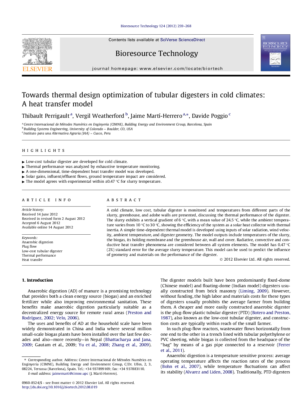 Towards thermal design optimization of tubular digesters in cold climates: A heat transfer model