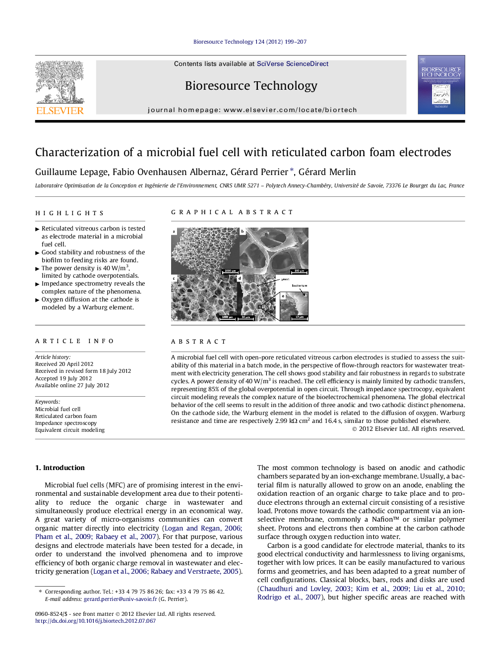 Characterization of a microbial fuel cell with reticulated carbon foam electrodes