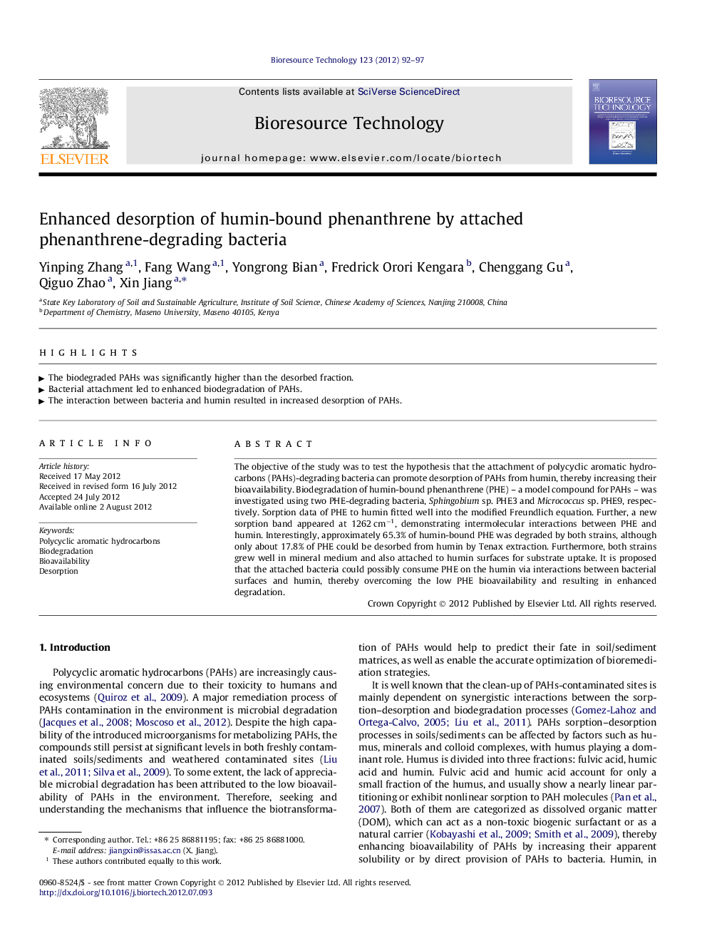 Enhanced desorption of humin-bound phenanthrene by attached phenanthrene-degrading bacteria