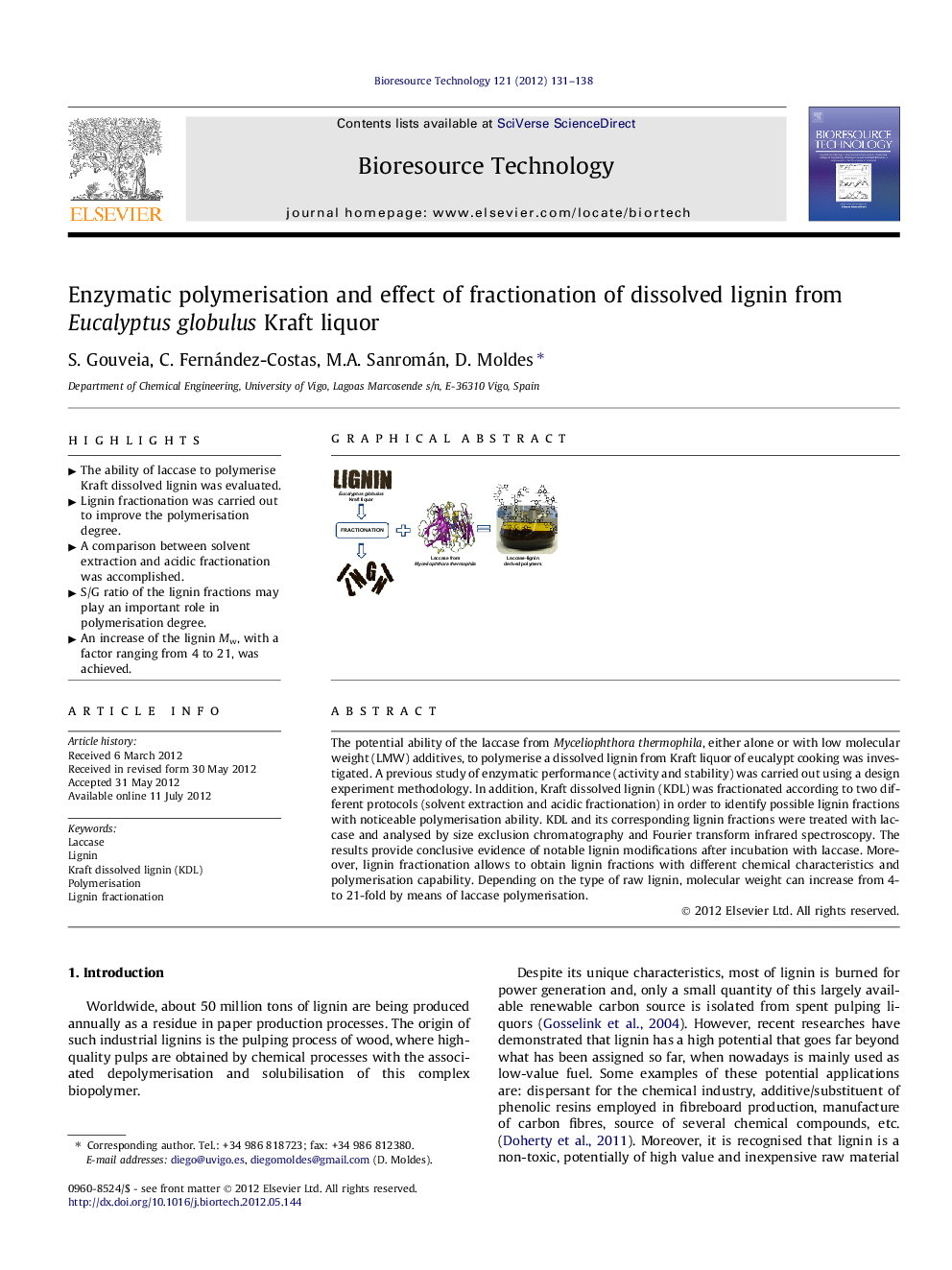 Enzymatic polymerisation and effect of fractionation of dissolved lignin from Eucalyptus globulus Kraft liquor