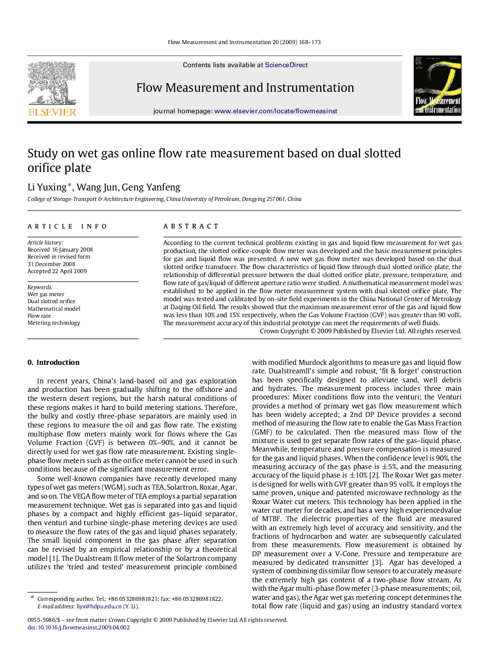 Study on wet gas online flow rate measurement based on dual slotted orifice plate