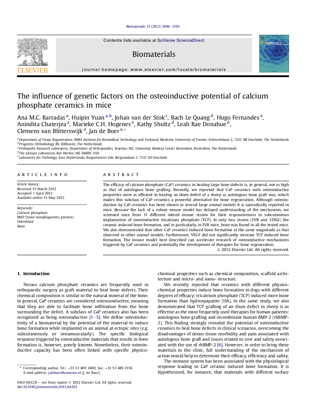 The influence of genetic factors on the osteoinductive potential of calcium phosphate ceramics in mice