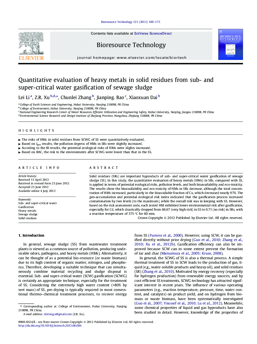 Quantitative evaluation of heavy metals in solid residues from sub- and super-critical water gasification of sewage sludge