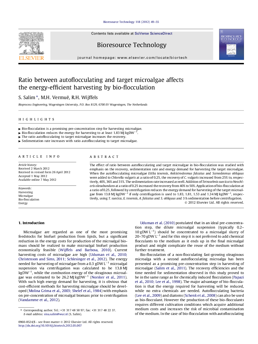 Ratio between autoflocculating and target microalgae affects the energy-efficient harvesting by bio-flocculation