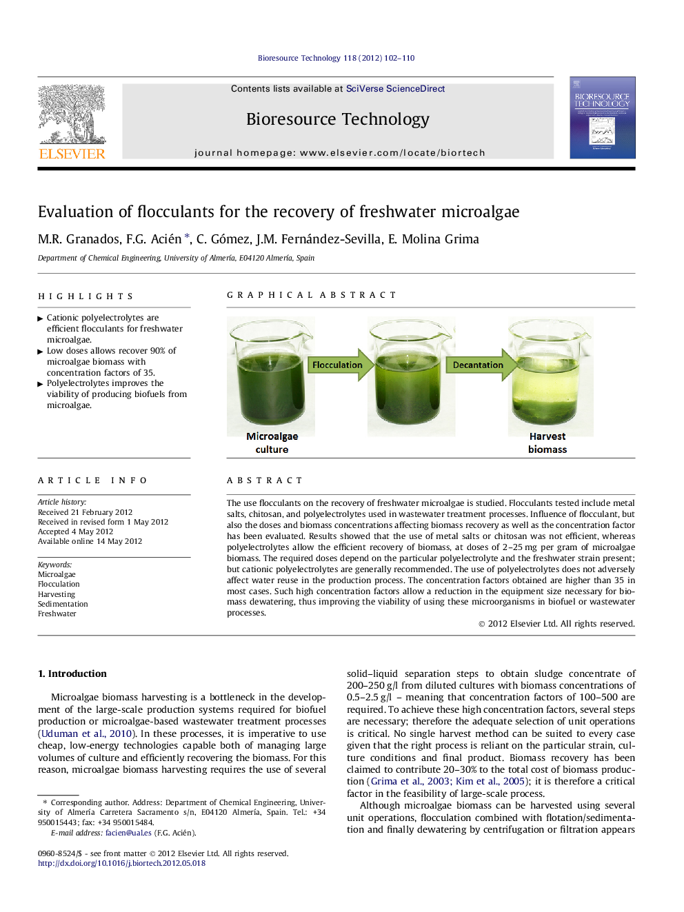 Evaluation of flocculants for the recovery of freshwater microalgae