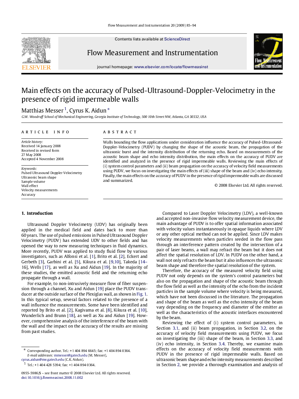 Main effects on the accuracy of Pulsed-Ultrasound-Doppler-Velocimetry in the presence of rigid impermeable walls