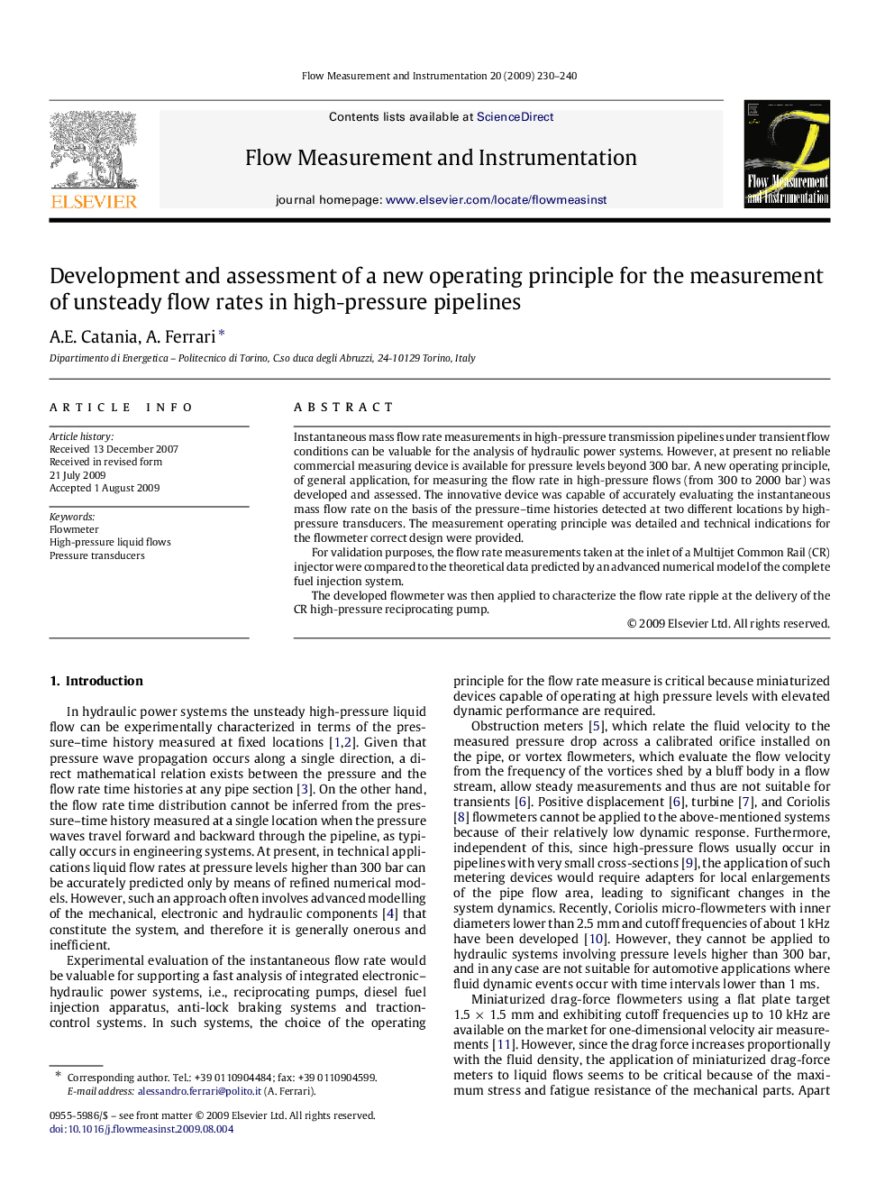 Development and assessment of a new operating principle for the measurement of unsteady flow rates in high-pressure pipelines