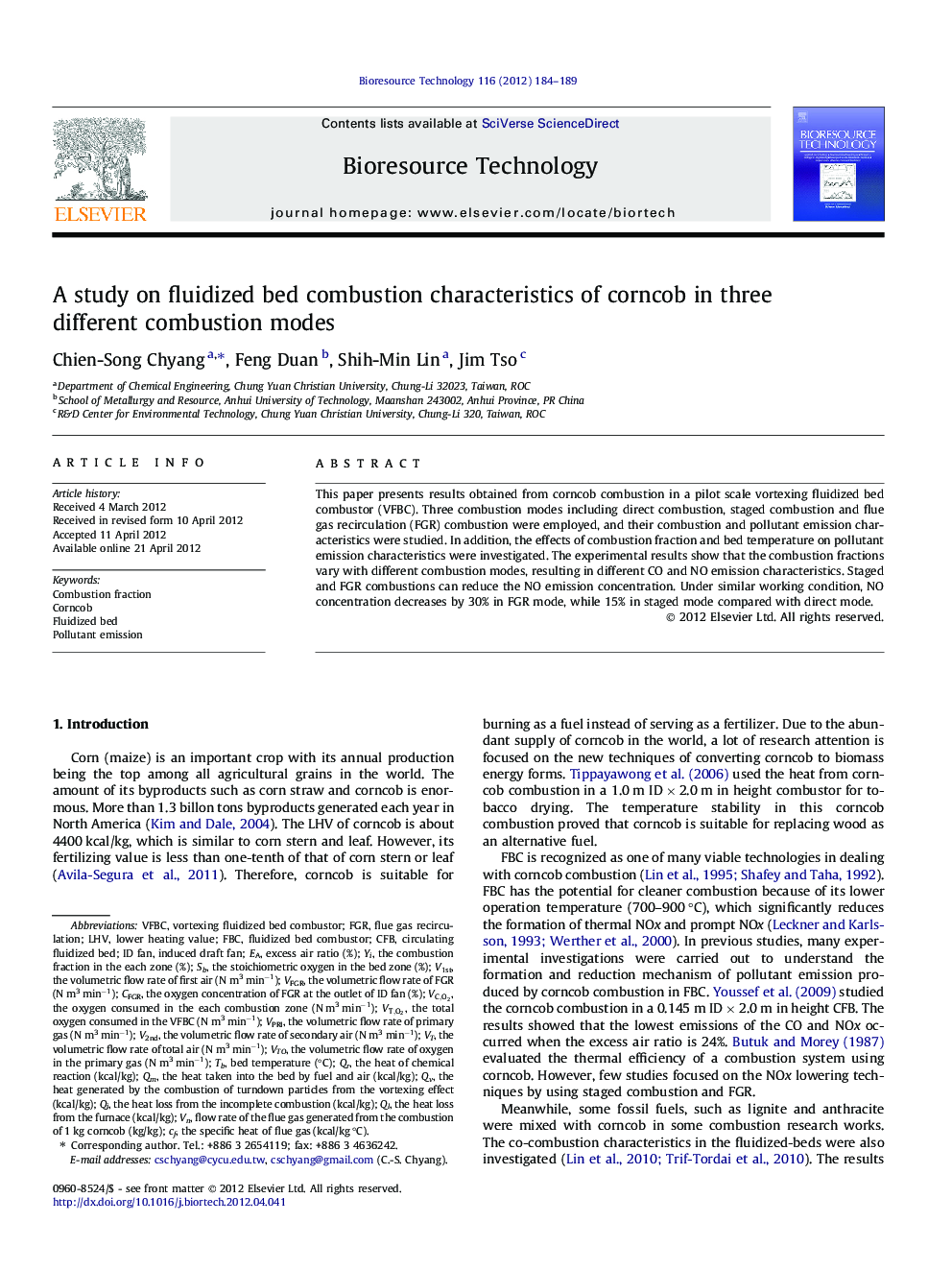 A study on fluidized bed combustion characteristics of corncob in three different combustion modes