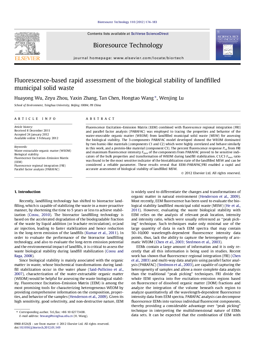 Fluorescence-based rapid assessment of the biological stability of landfilled municipal solid waste