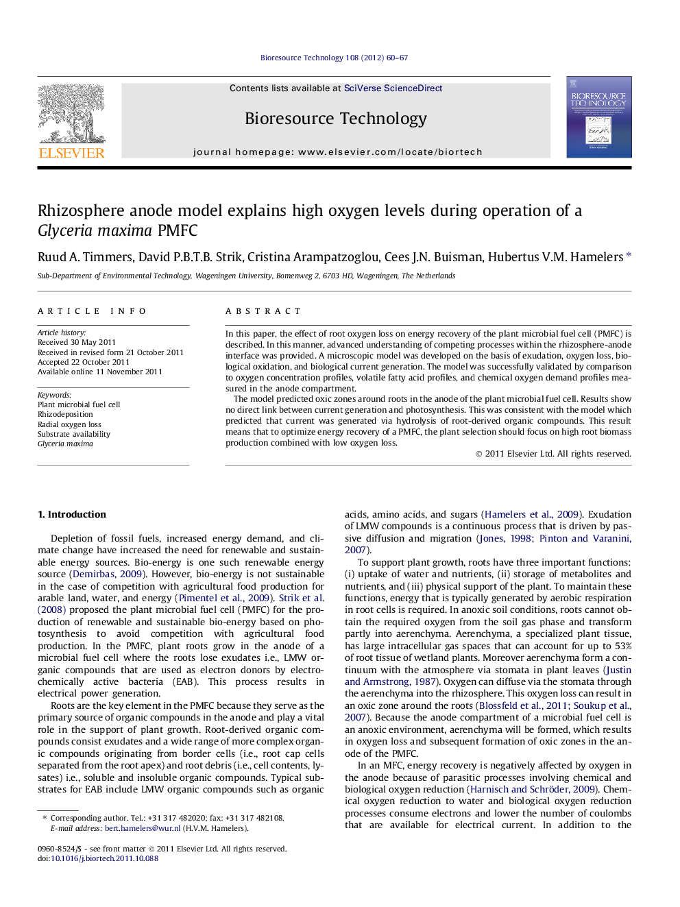 Rhizosphere anode model explains high oxygen levels during operation of a Glyceria maxima PMFC