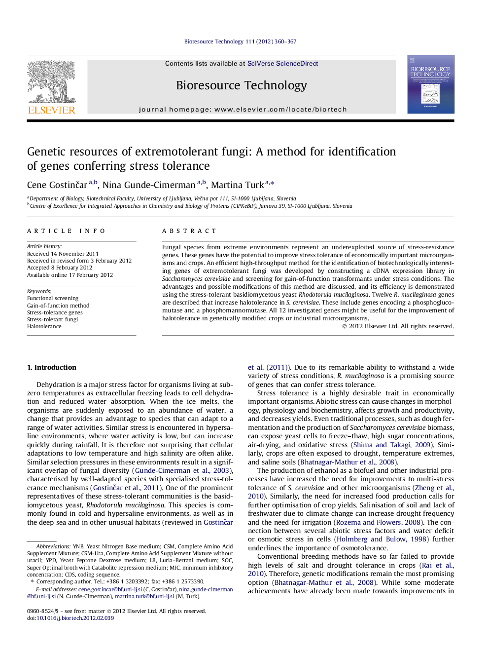 Genetic resources of extremotolerant fungi: A method for identification of genes conferring stress tolerance