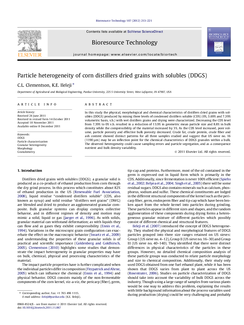 Particle heterogeneity of corn distillers dried grains with solubles (DDGS)