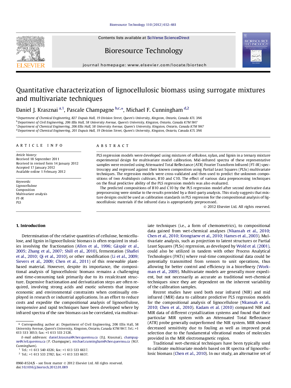 Quantitative characterization of lignocellulosic biomass using surrogate mixtures and multivariate techniques