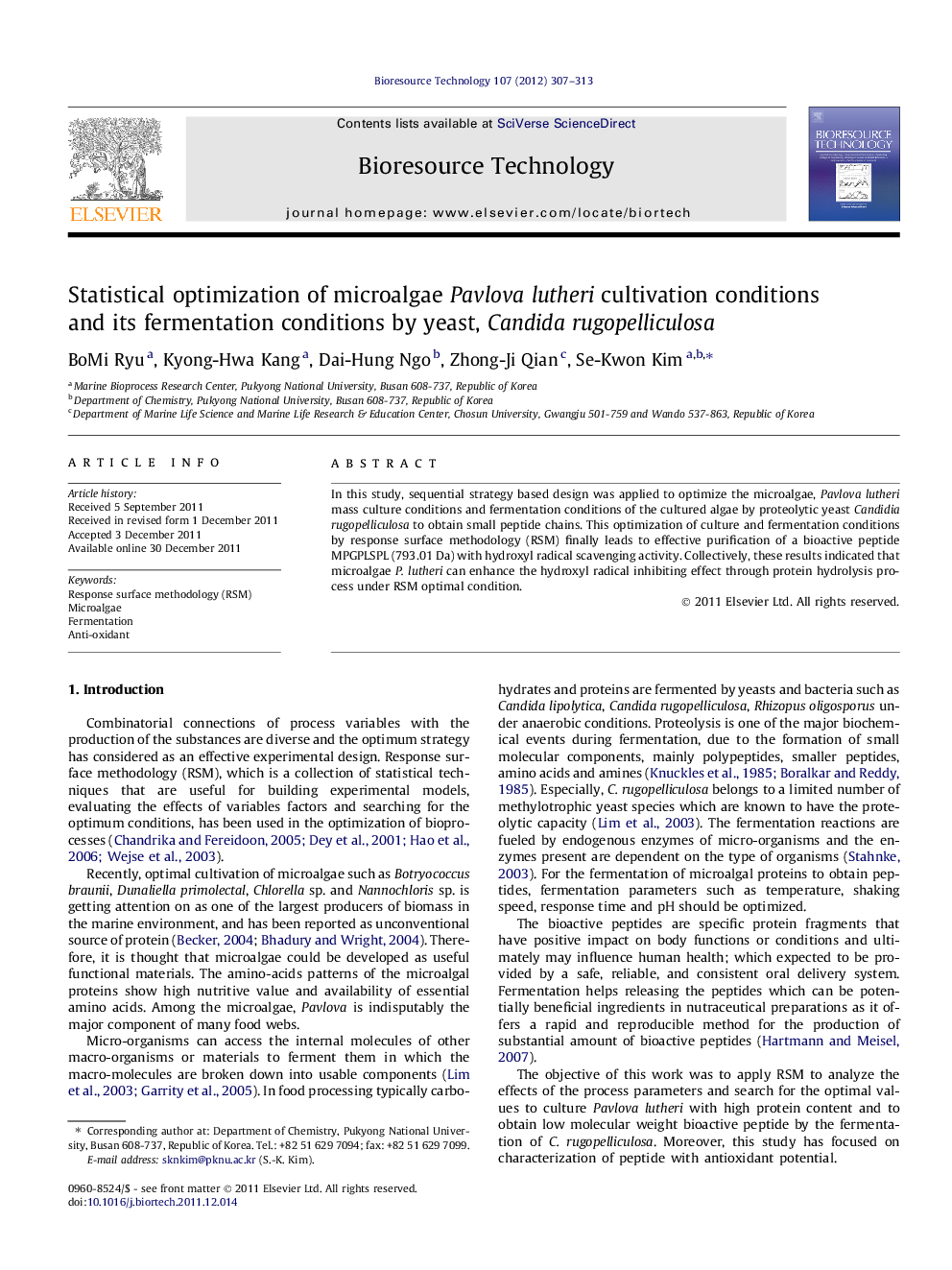 Statistical optimization of microalgae Pavlova lutheri cultivation conditions and its fermentation conditions by yeast, Candida rugopelliculosa