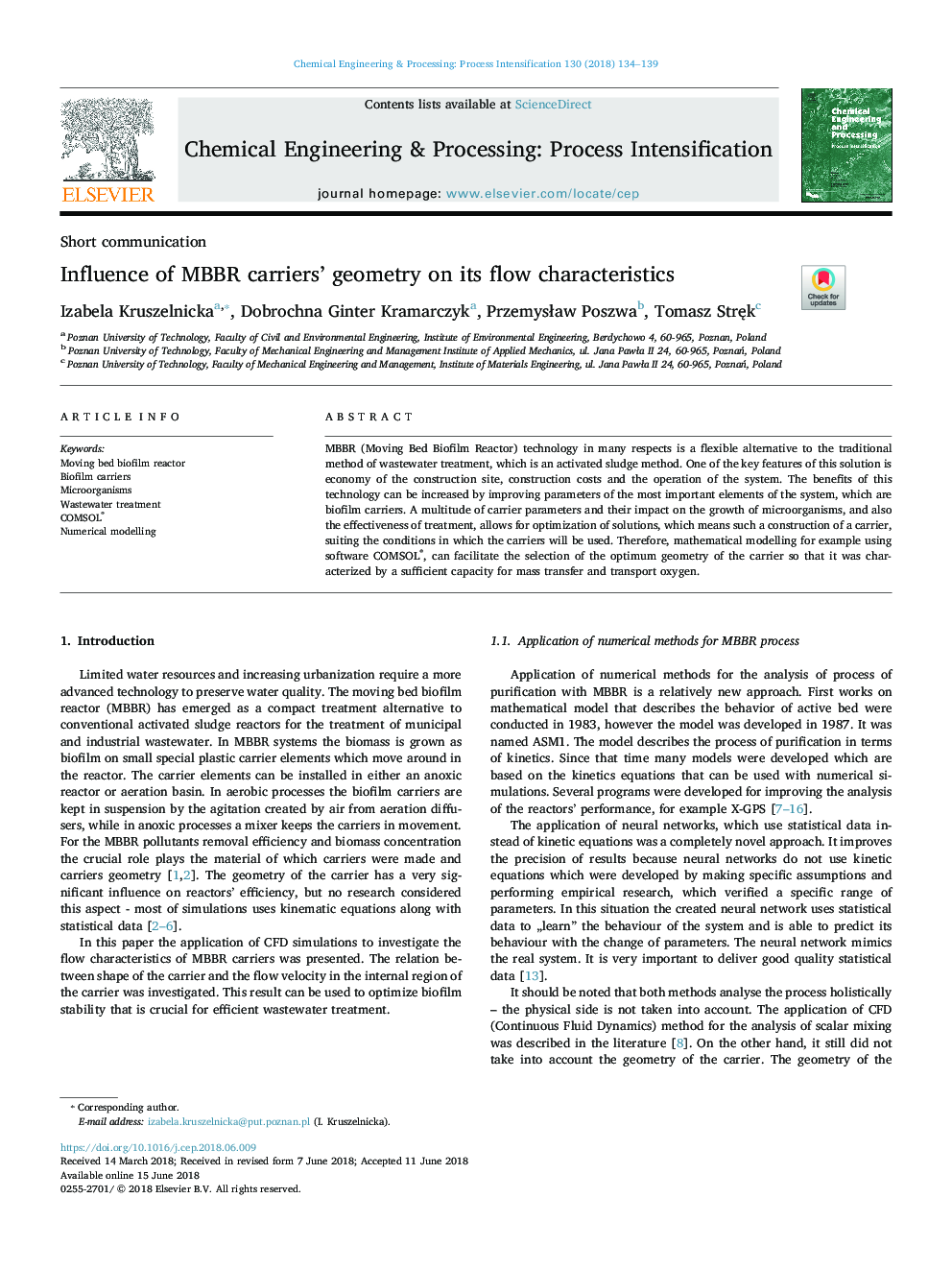 Influence of MBBR carriers' geometry on its flow characteristics