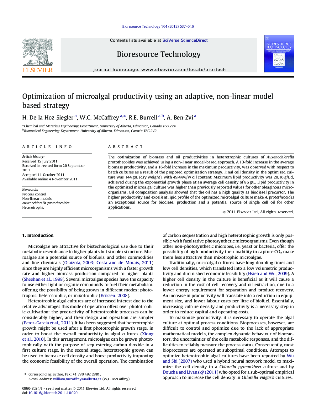Optimization of microalgal productivity using an adaptive, non-linear model based strategy
