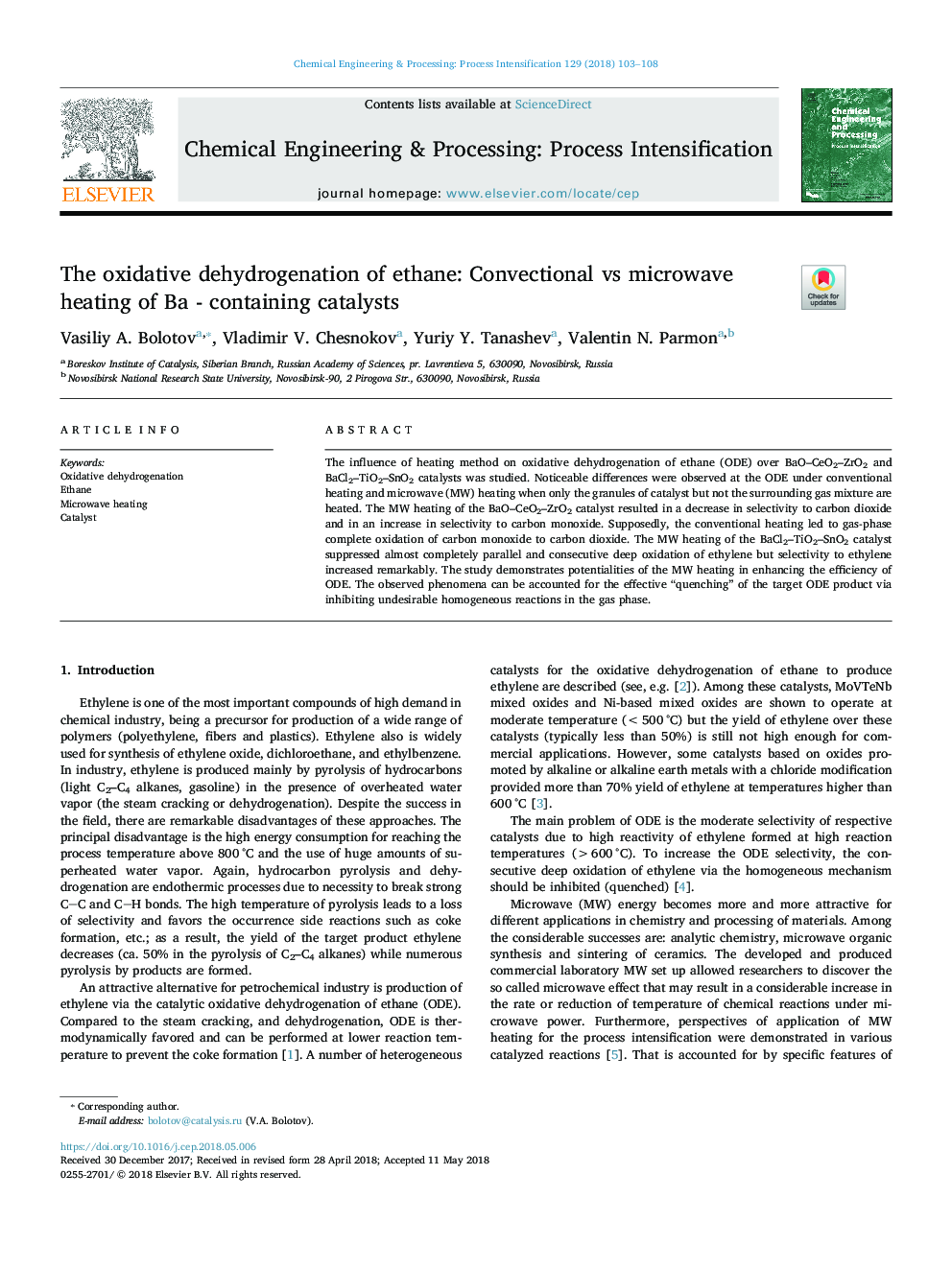 The oxidative dehydrogenation of ethane: Convectional vs microwave heating of Ba - containing catalysts