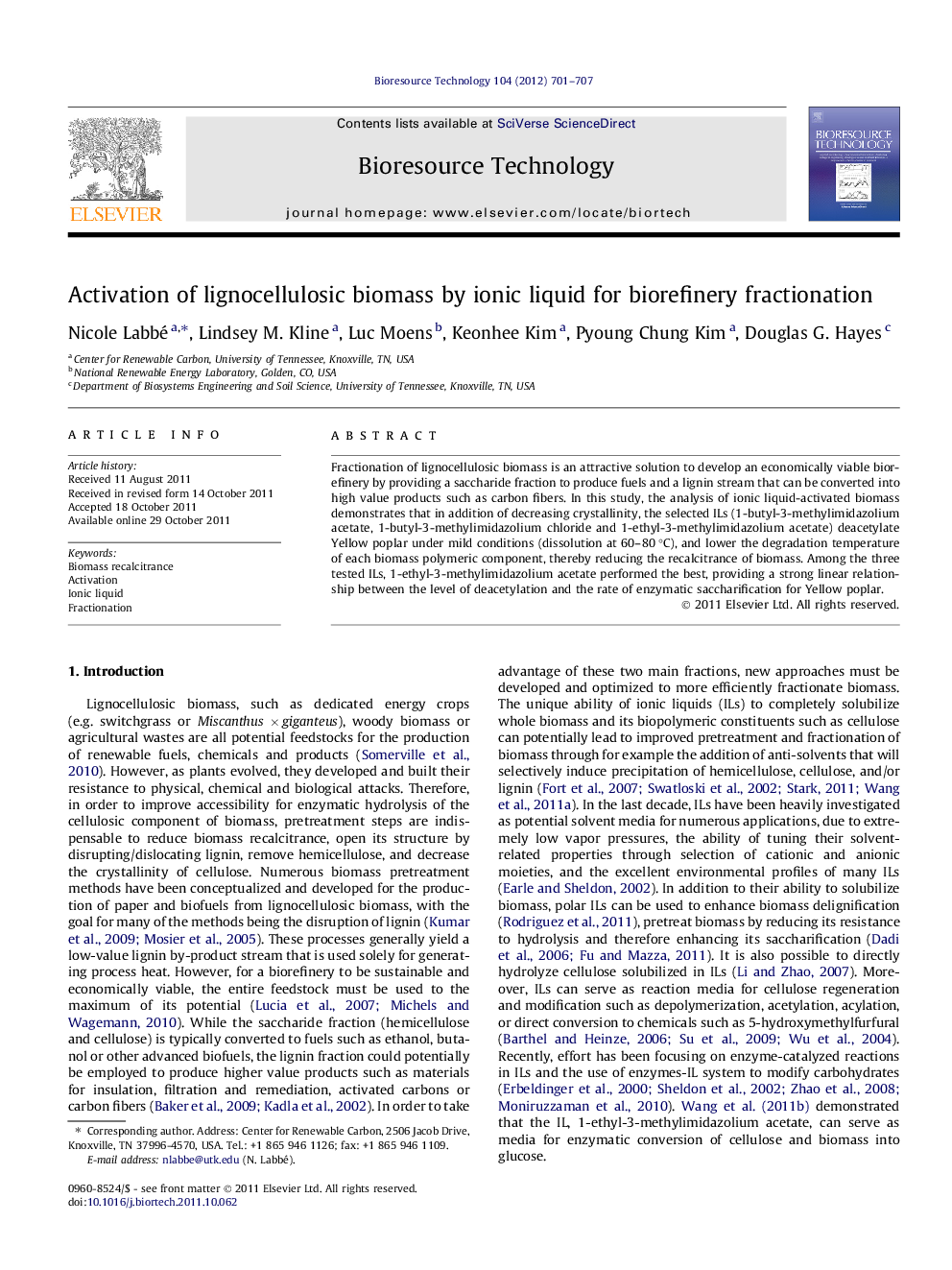 Activation of lignocellulosic biomass by ionic liquid for biorefinery fractionation