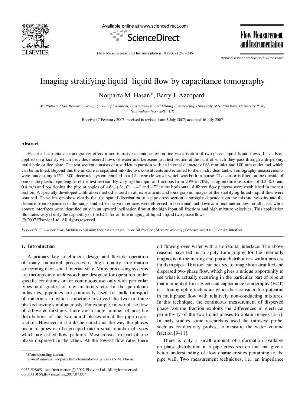 Imaging stratifying liquid–liquid flow by capacitance tomography