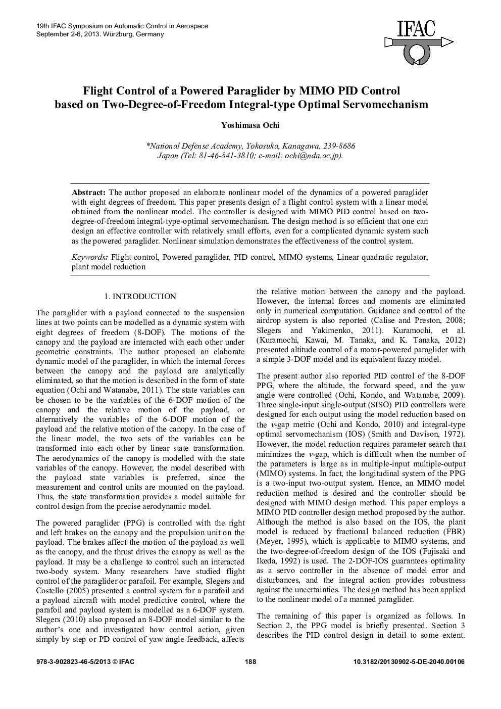 Flight Control of a Powered Paraglider by MIMO PID Control based on Two-Degree-of-Freedom Integral-type Optimal Servomechanism