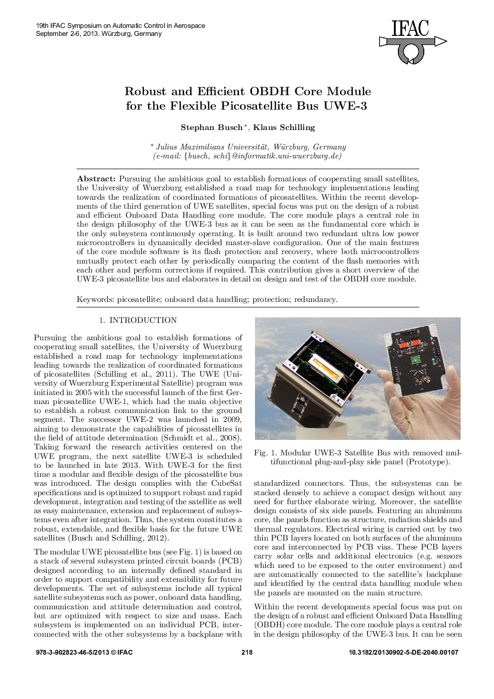 Robust and Efficient OBDH Core Module for the Flexible Picosatellite Bus UWE-3