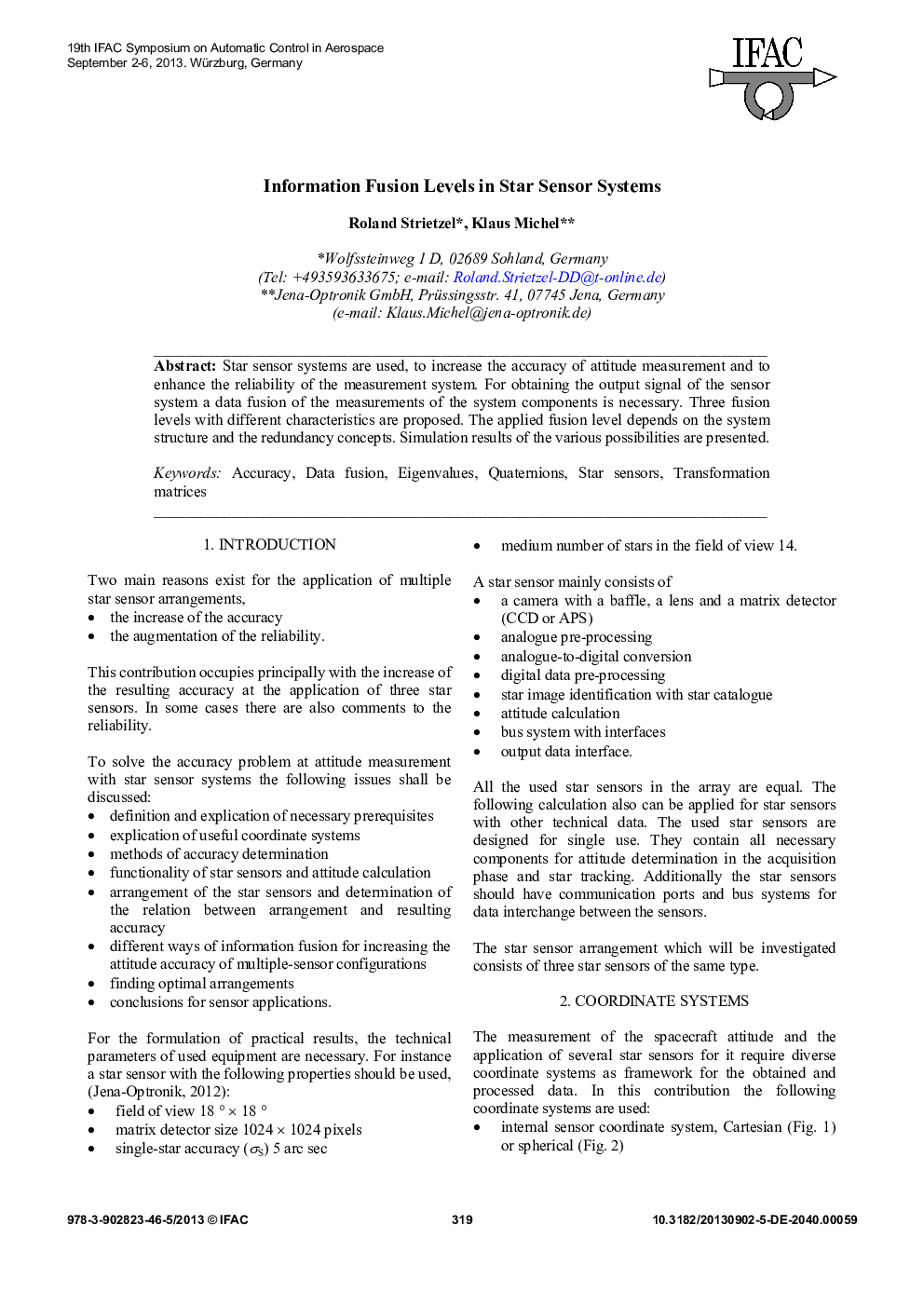 Information Fusion Levels in Star Sensor Systems