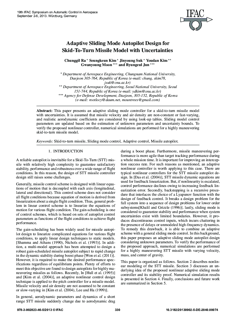 عکس صفحه اول مقاله: Adaptive Sliding Mode Autopilot Design for Skid-To-Turn Missile Model with Uncertainties Adaptive Sliding Mode Autopilot Design for Skid-To-Turn Missile Model with Uncertainties