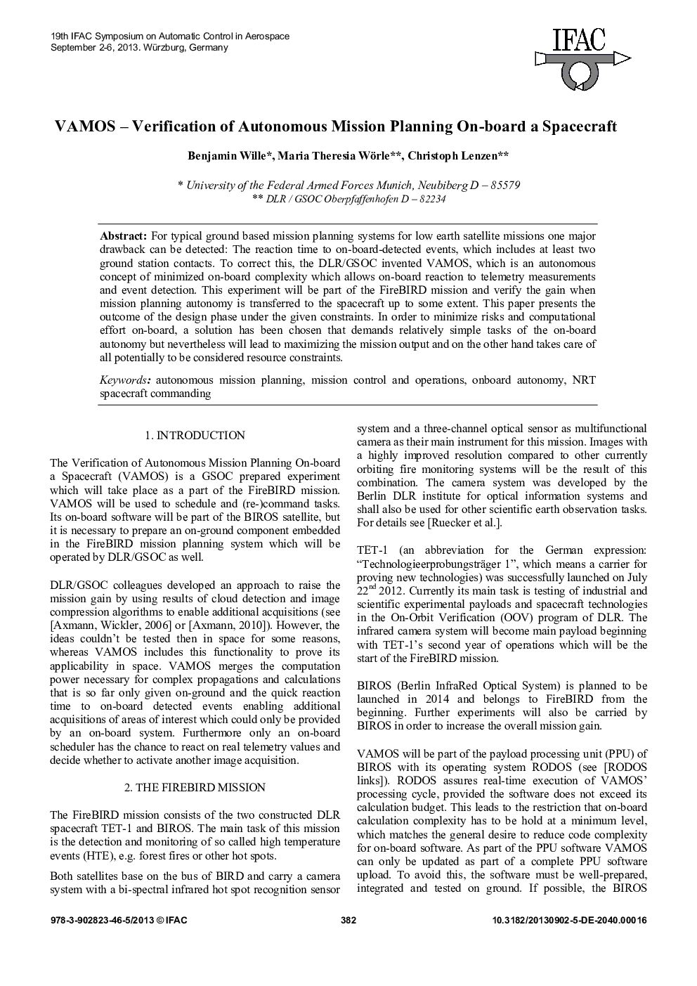 VAMOS – Verification of Autonomous Mission Planning On-board a Spacecraft