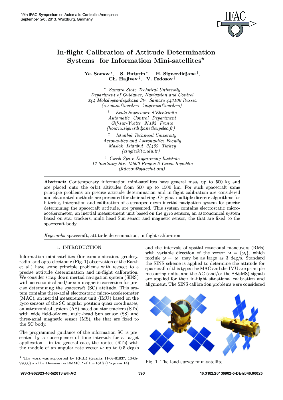 In-flight Calibration of Attitude Determination Systems for Information Mini-satellites*