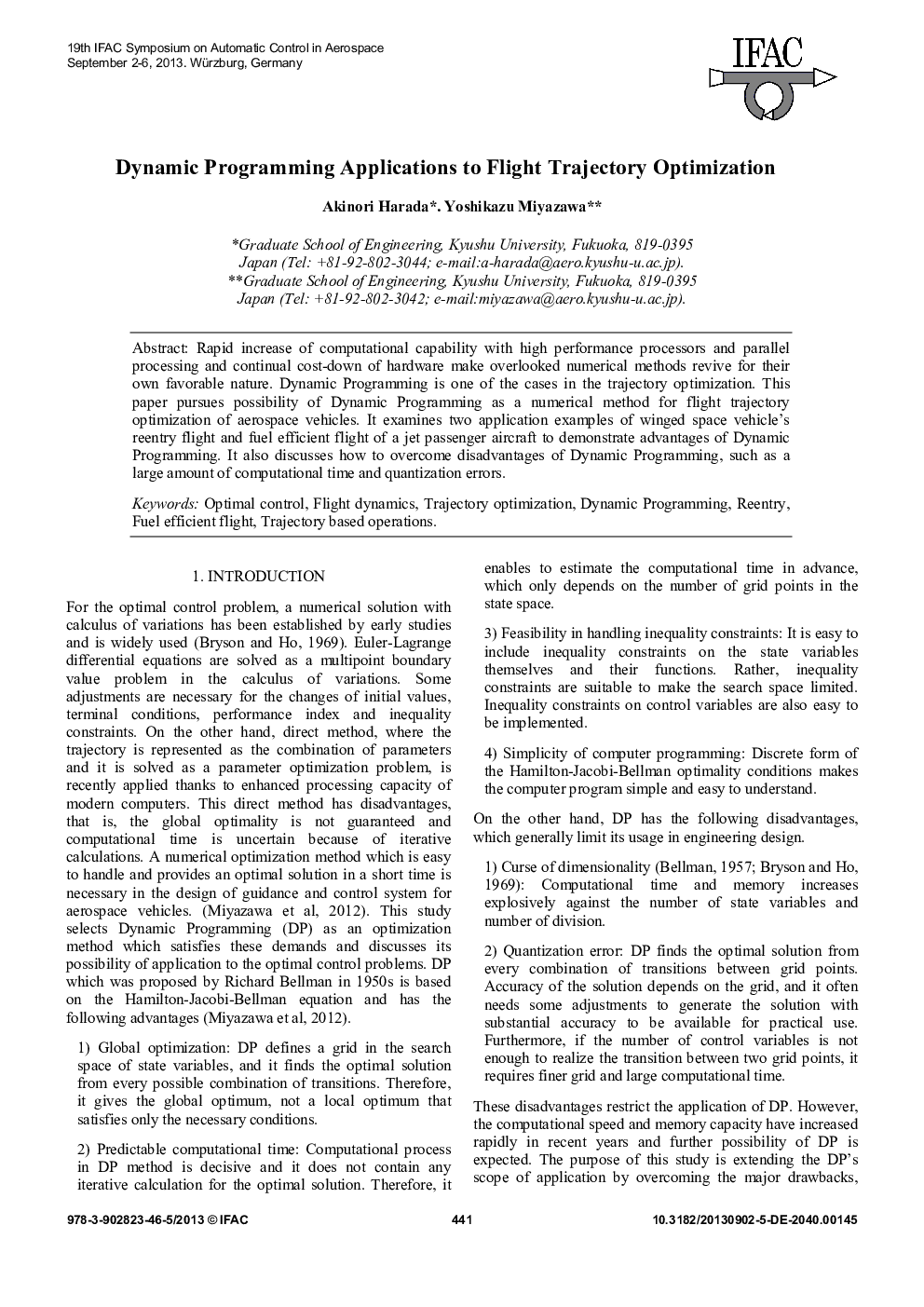 Dynamic Programming Applications to Flight Trajectory Optimization