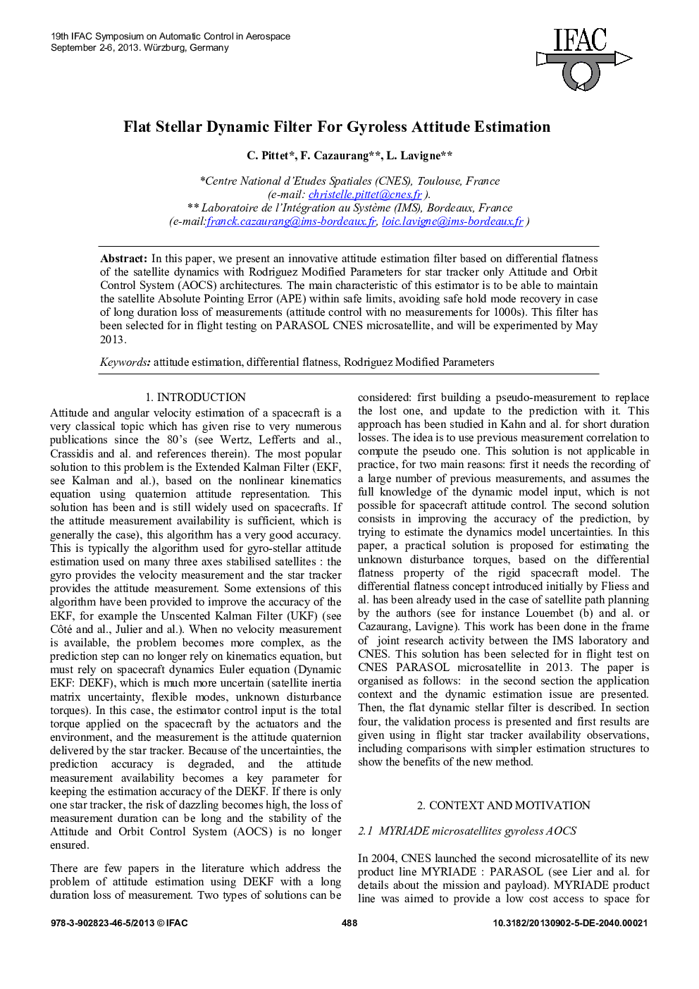 Flat Stellar Dynamic Filter For Gyroless Attitude Estimation