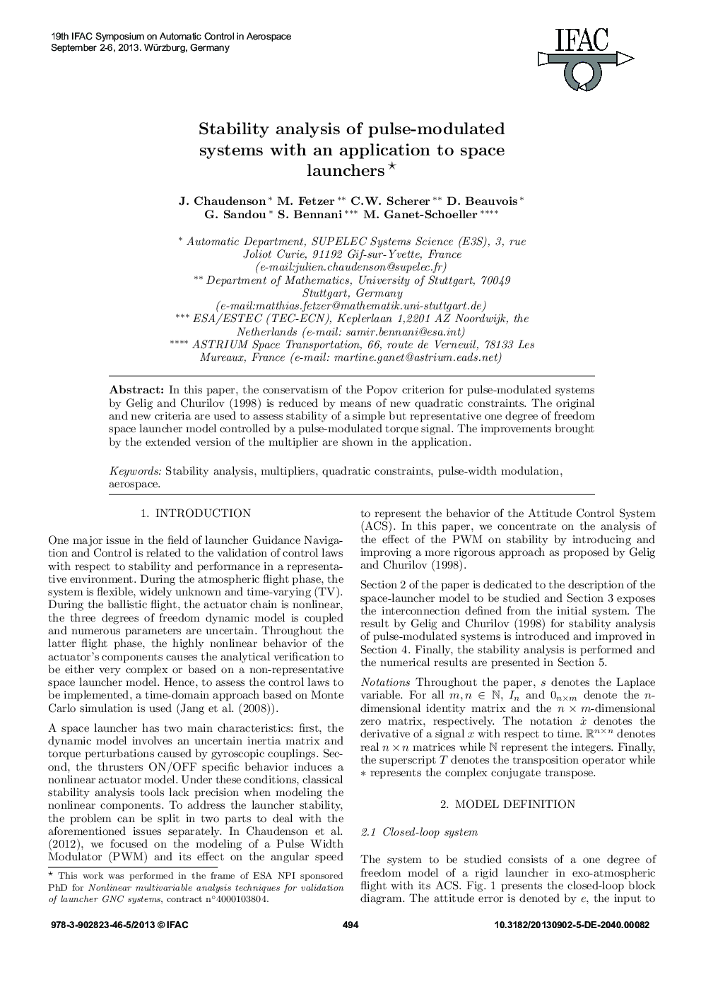 Stability analysis of pulse-modulated systems with an application to space launchers*