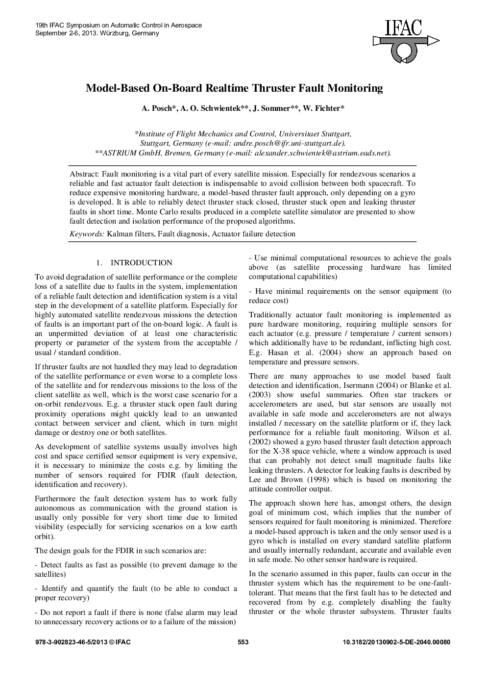 Model-Based On-Board Realtime Thruster Fault Monitoring