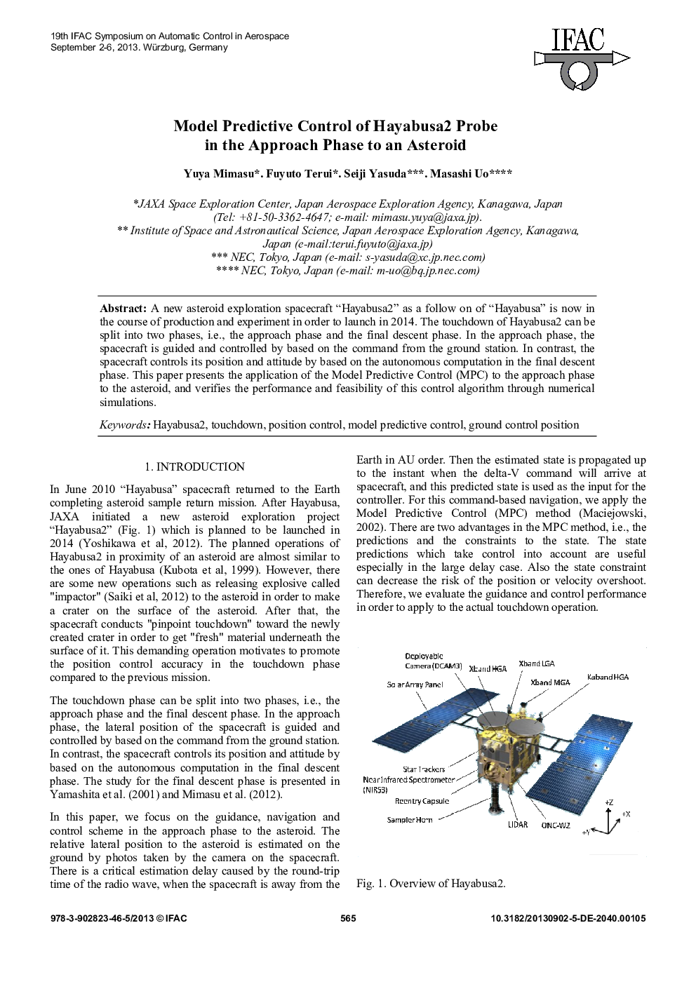 Model Predictive Control of Hayabusa2 Probe in the Approach Phase to an Asteroid