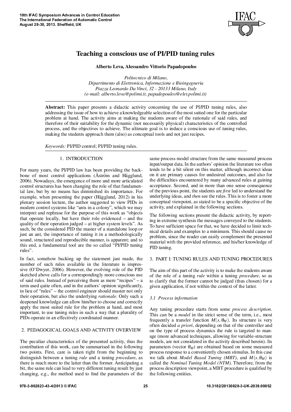 Teaching a conscious use of PI/PID tuning rules
