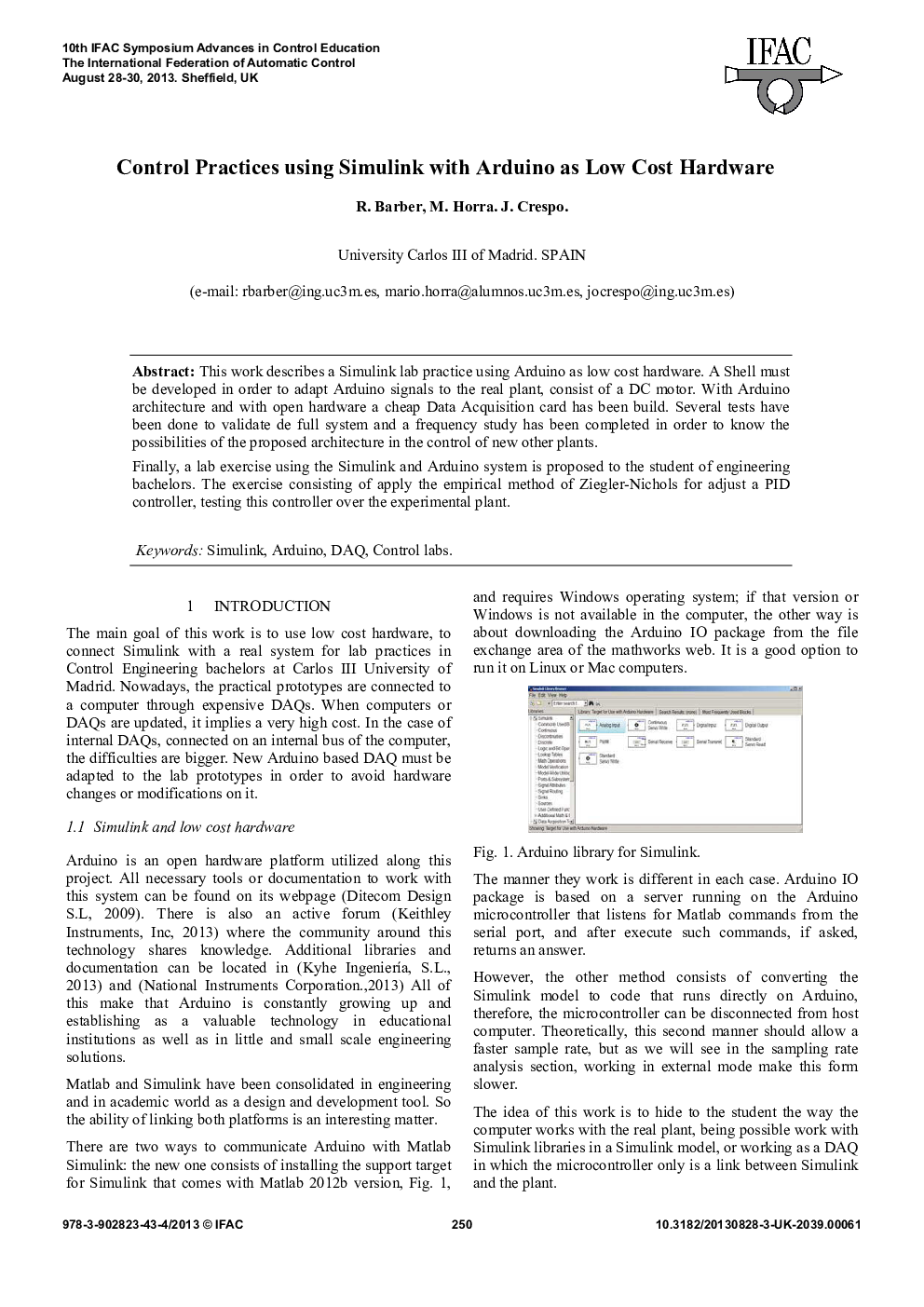Control Practices using Simulink with Arduino as Low Cost Hardware