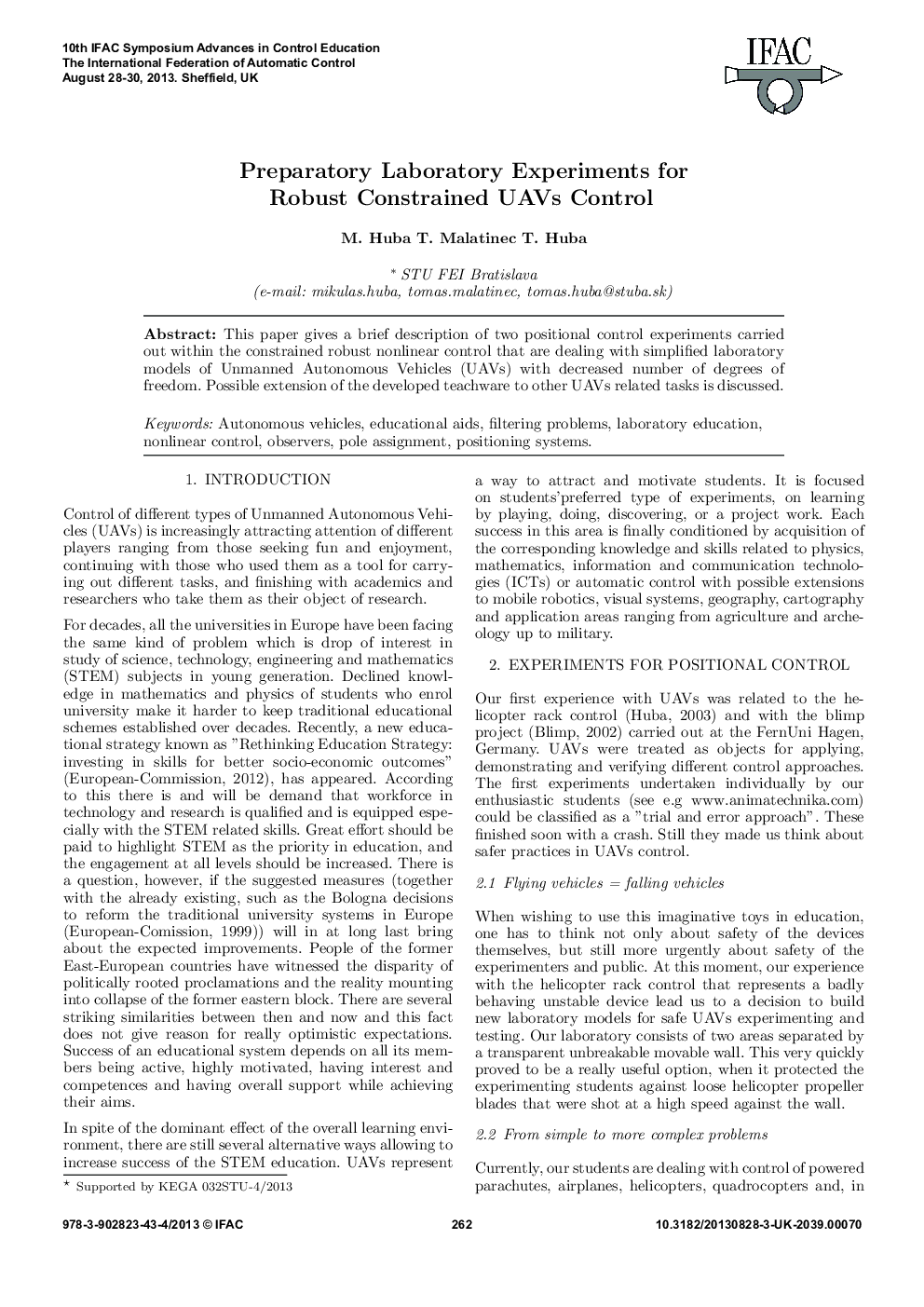 Preparatory Laboratory Experiments for Robust Constrained UAVs Control
