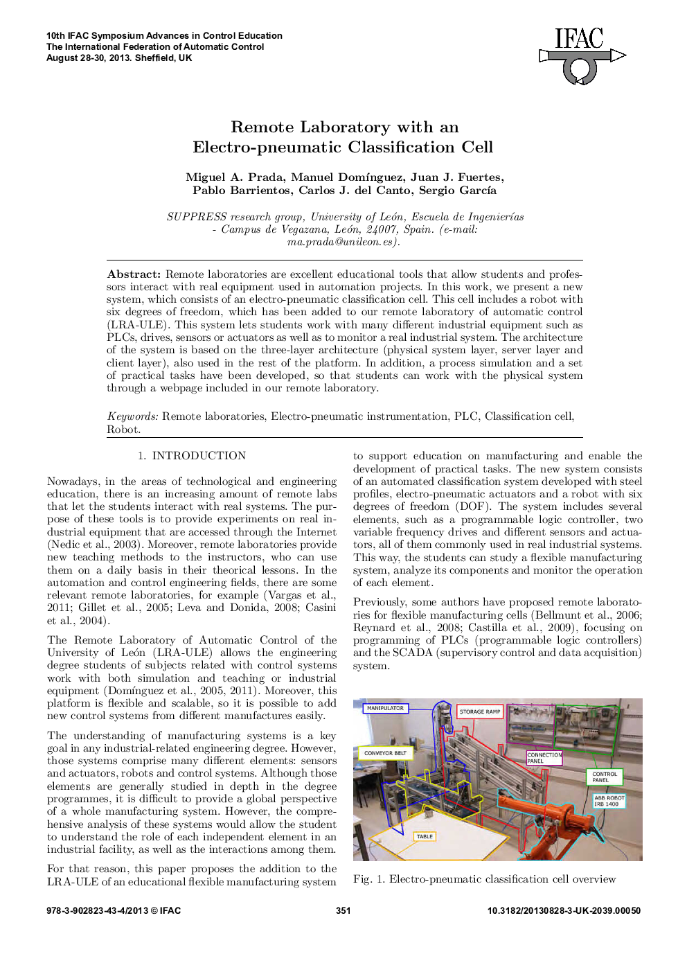 Remote Laboratory with an Electro-pneumatic Classification Cell