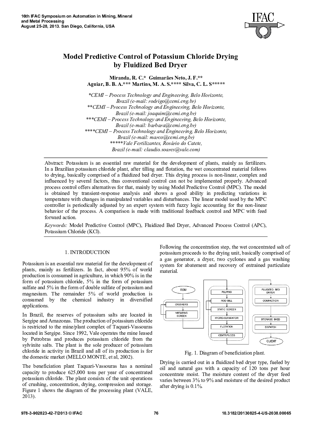 Model Predictive Control of Potassium Chloride Drying by Fluidized Bed Dryer