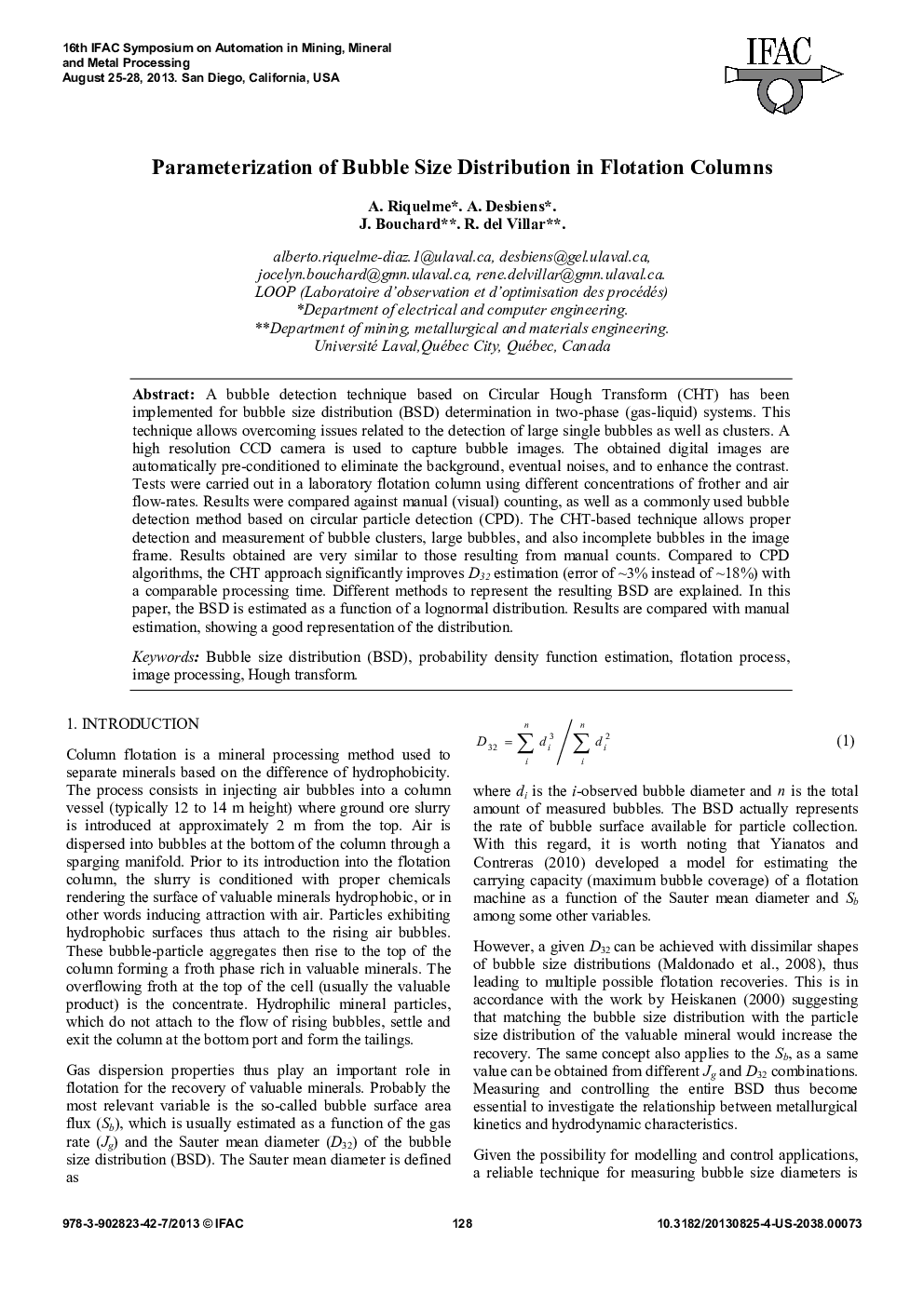 Parameterization of Bubble Size Distribution in Flotation Columns