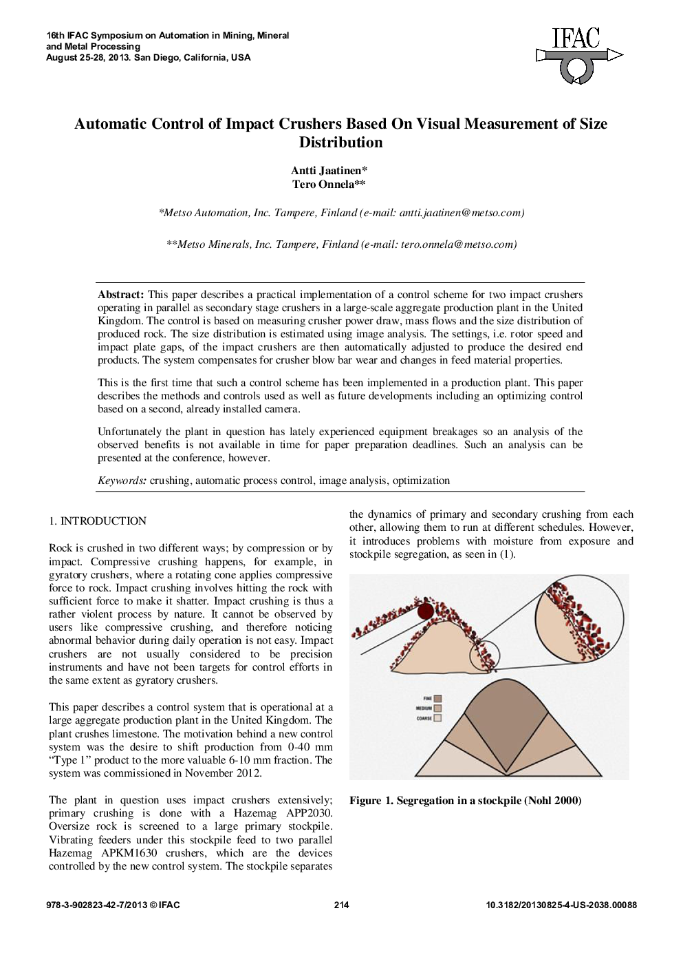 Automatic Control of Impact Crushers Based On Visual Measurement of Size Distribution