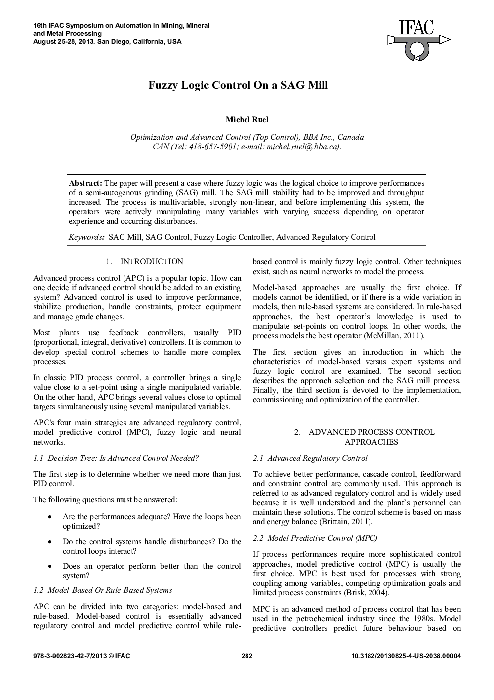 Fuzzy Logic Control On a SAG Mill
