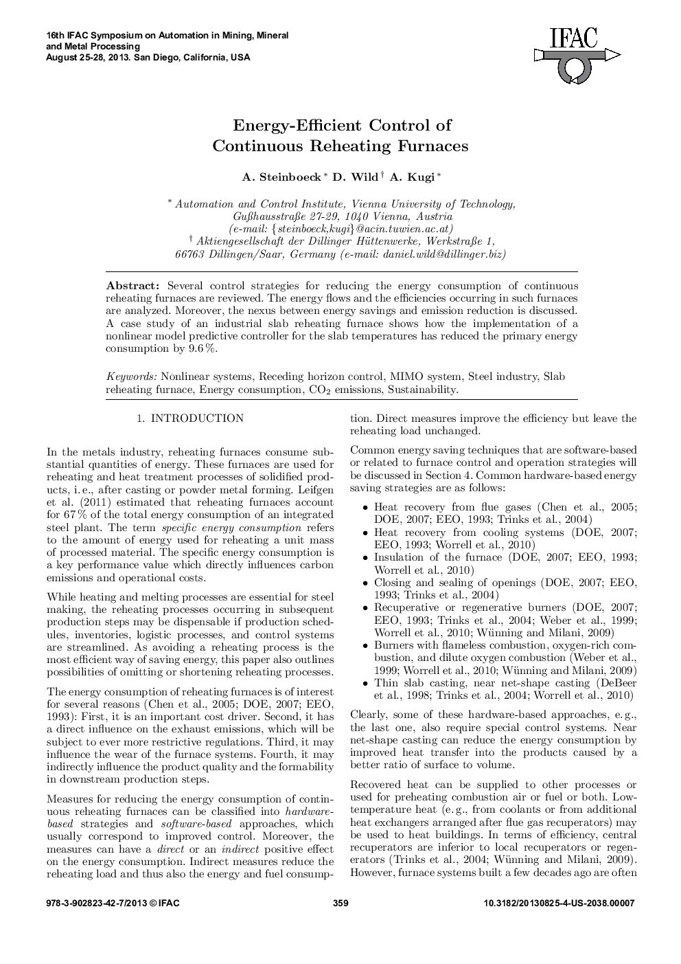Energy-Efficient Control of Continuous Reheating Furnaces