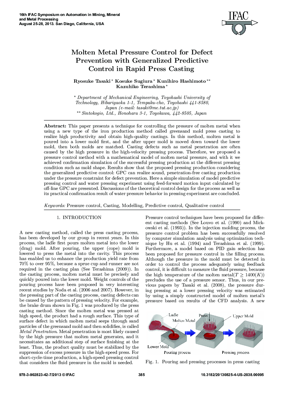 Molten Metal Pressure Control for Defect Prevention with Generalized Predictive Control in Rapid Press Casting