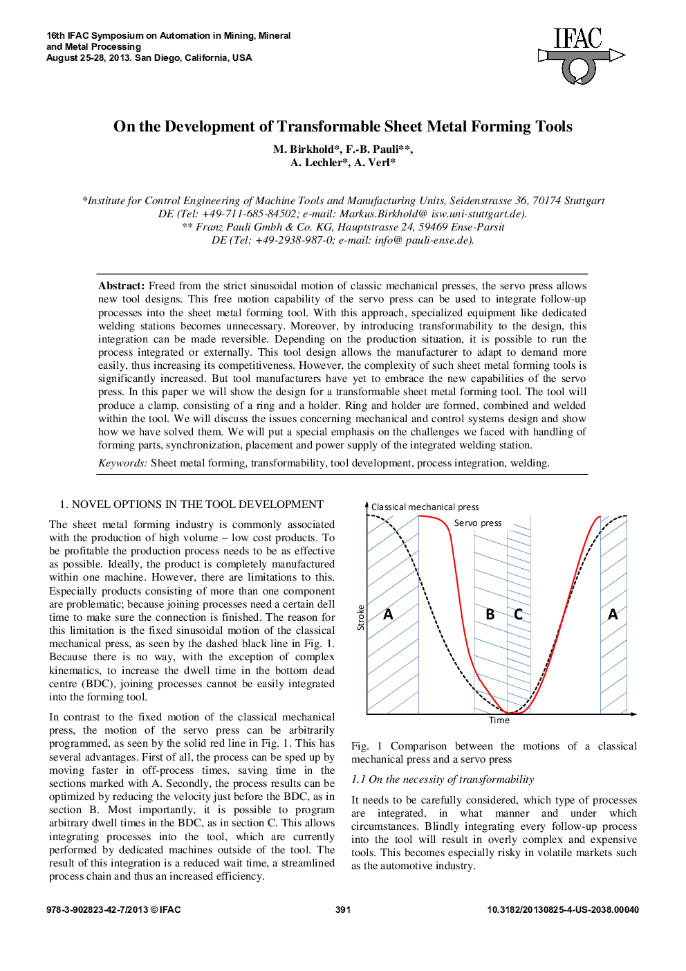 عکس صفحه اول مقاله: On the Development of Transformable Sheet Metal Forming Tools On the Development of Transformable Sheet Metal Forming Tools