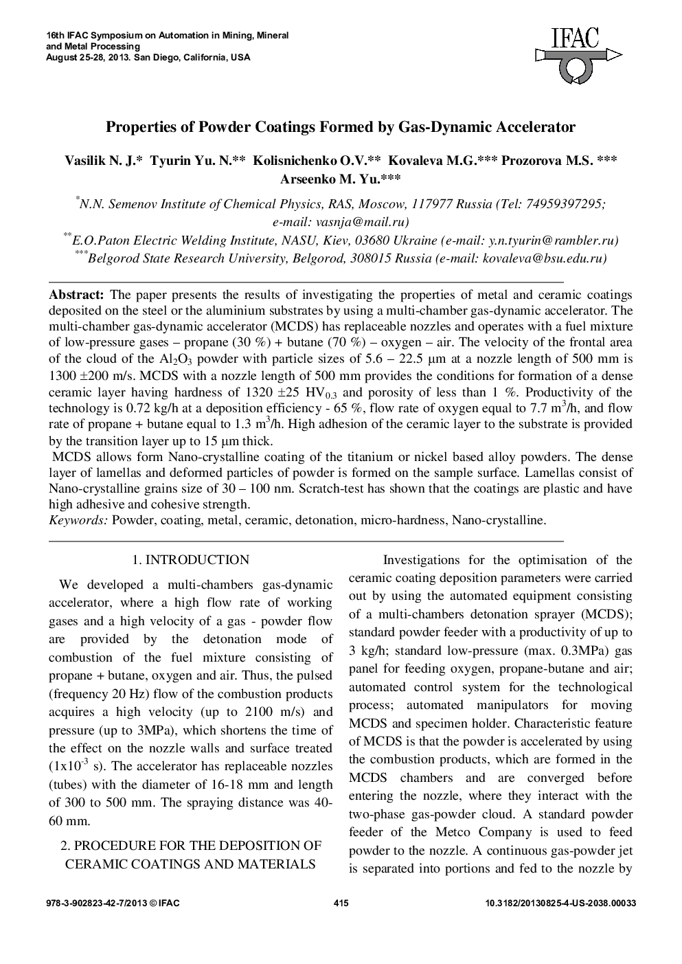 Properties of Powder Coatings Formed by Gas-Dynamic Accelerator