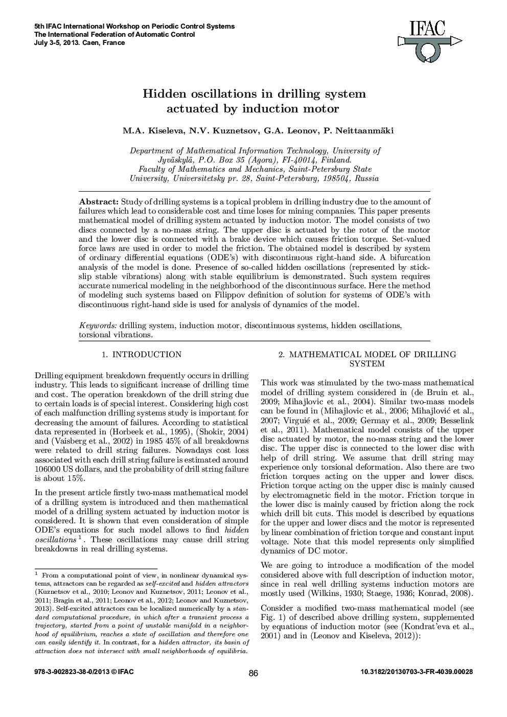 عکس صفحه اول مقاله: Hidden oscillations in drilling system actuated by induction motor Hidden oscillations in drilling system actuated by induction motor