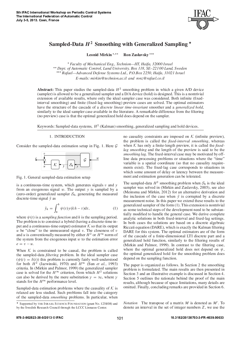 عکس صفحه اول مقاله: Sampled-Data H2 Smoothing with Generalized Sampling Sampled-Data H2 Smoothing with Generalized Sampling