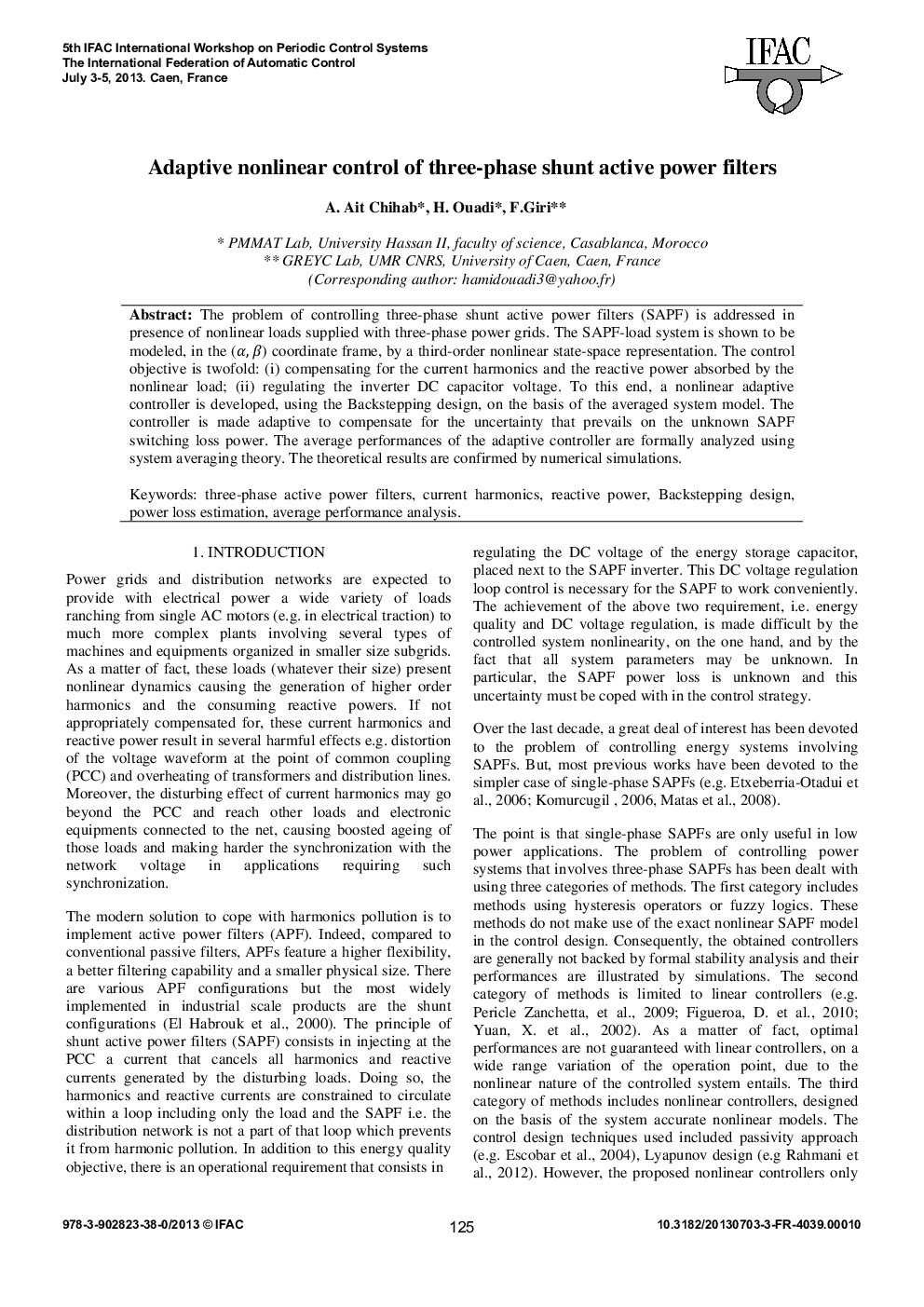 عکس صفحه اول مقاله: Adaptive nonlinear control of three-phase shunt active power filters Adaptive nonlinear control of three-phase shunt active power filters