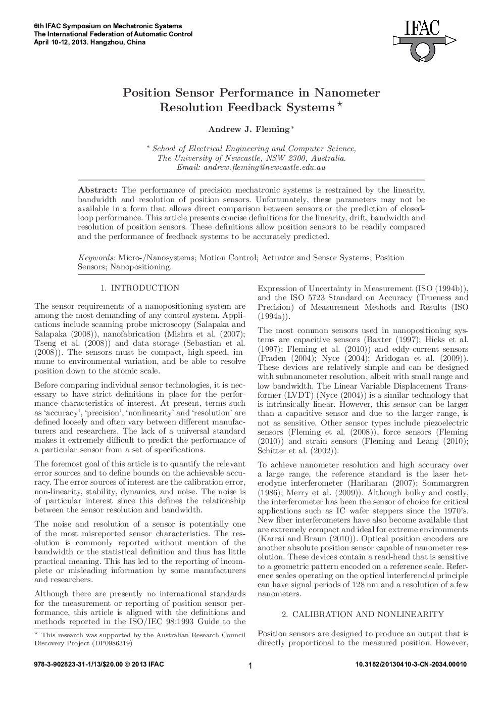 Position Sensor Performance in Nanometer Resolution Feedback Systems 